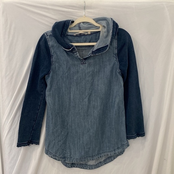 Soft Surroundings raw edge denim pullover sz XS - Picture 2 of 6